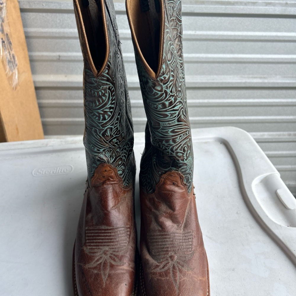 Brown and Green Heeled Boots